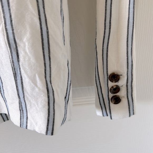 Linen blazer with blue and black stripes, size 2 - Picture 4 of 7